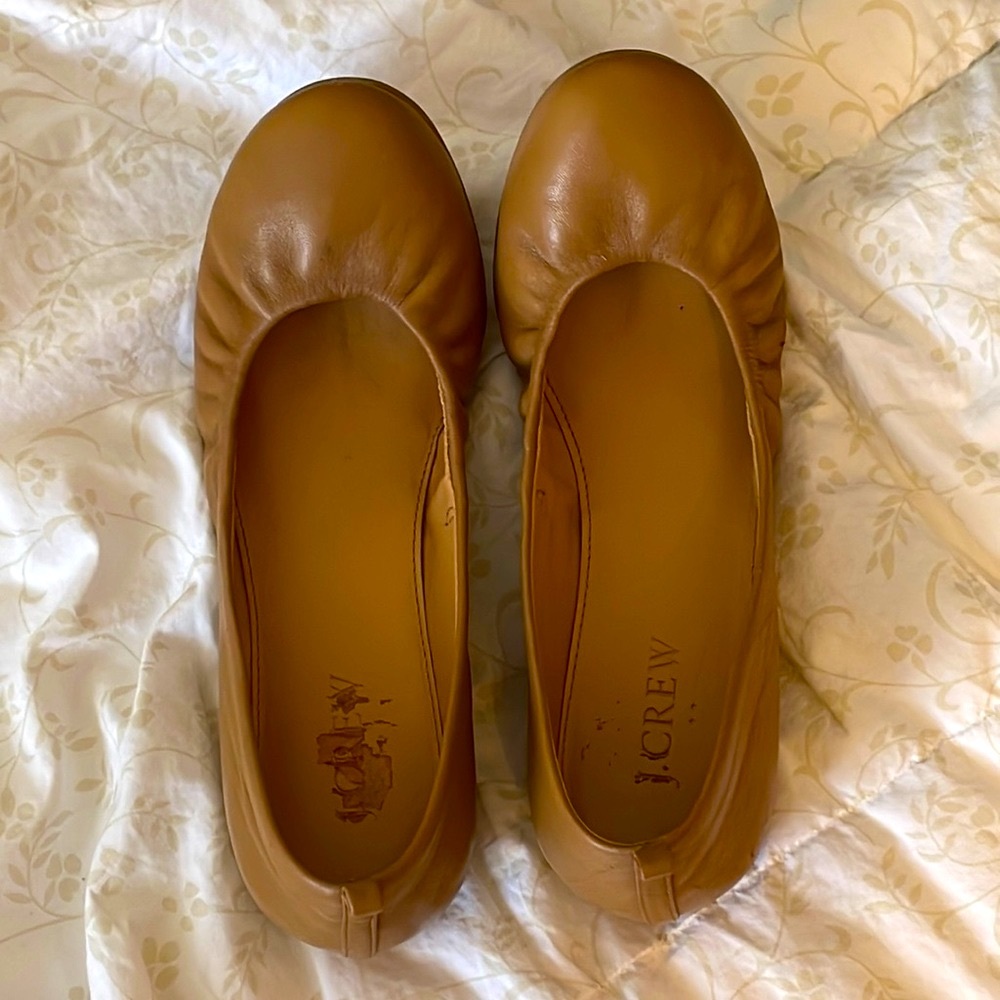 J. Crew Tan Leather Ballet Flats